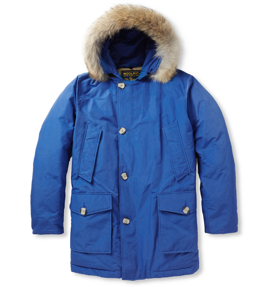 Woolrich Arctic Parka Coyote-trimmed Downfilled Coat in Blue for Men - Lyst