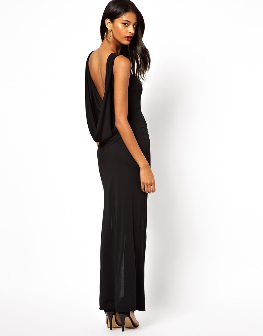 ASOS Double Drape Back Maxi in Black | Lyst