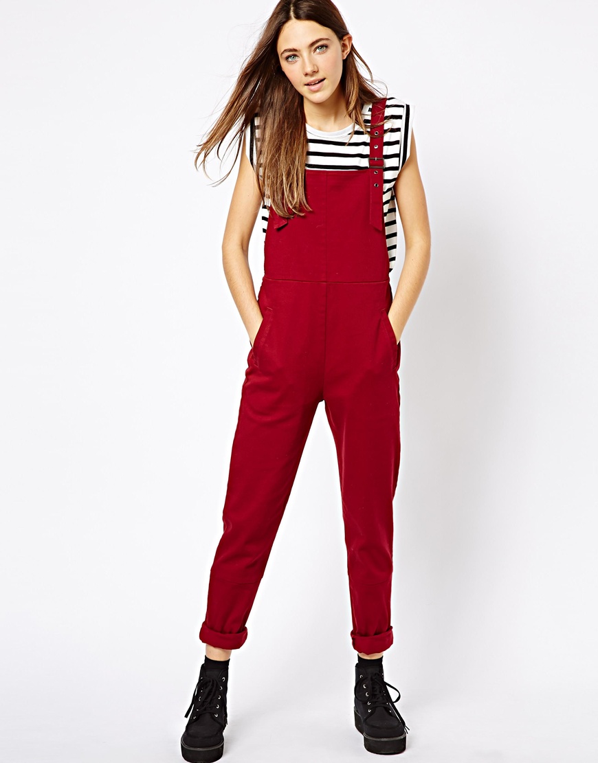 ASOS Overalls in Twill in Oxblood (Red) Lyst