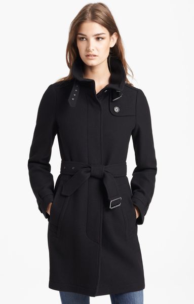 Burberry Brit Rushworth Belted Wool Blend Coat in Black | Lyst