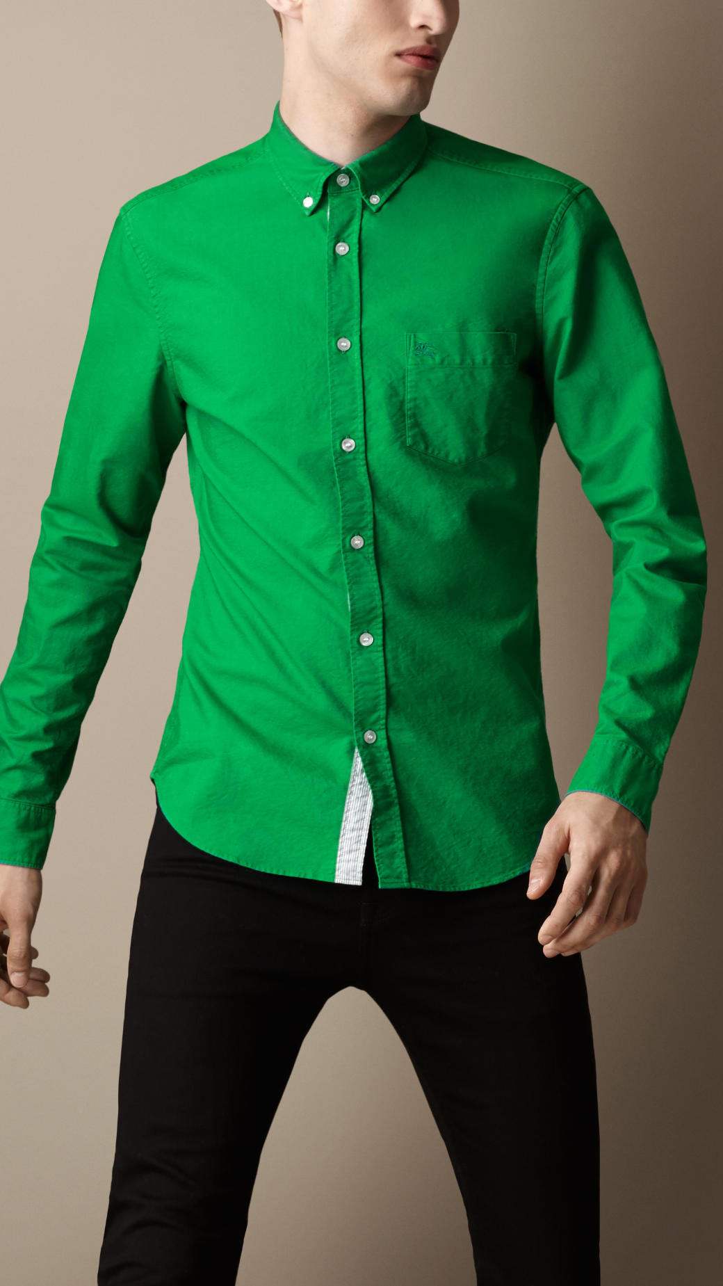 Burberry Buttondown Collar Cotton Shirt in Green for Men | Lyst