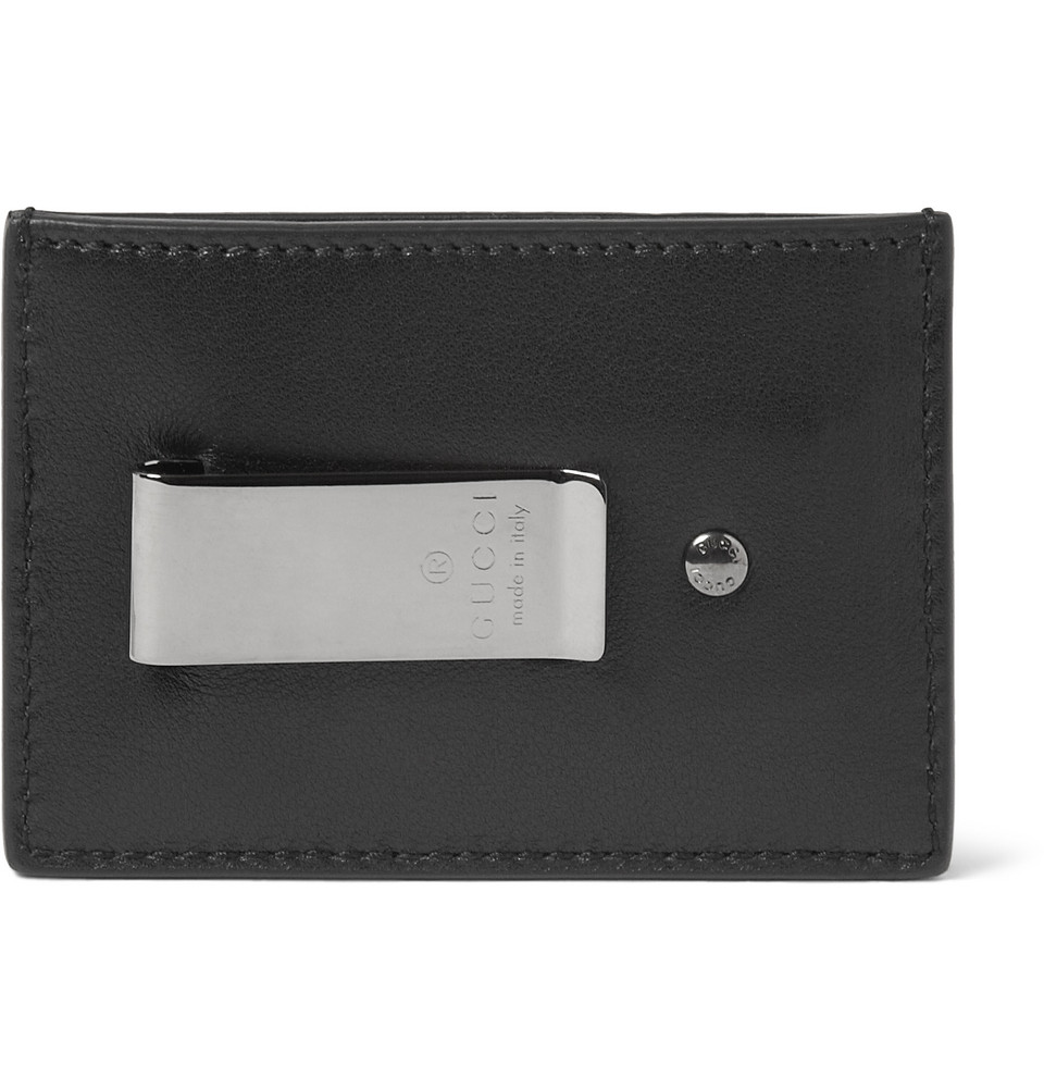 Gucci Embossed Leather Card Holder and Money Clip in Black for Men 