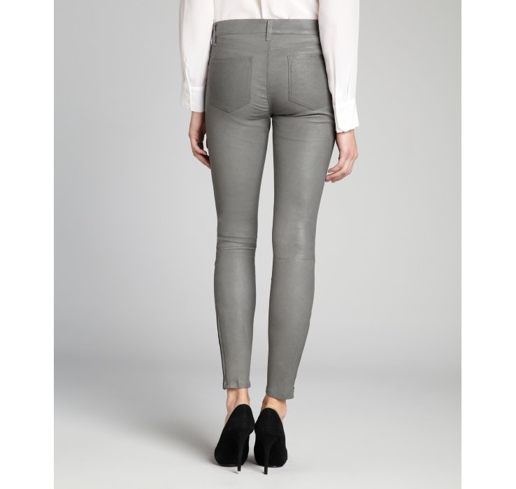 J brand Grey Leather Side Zip Skinny Jeans in Gray | Lyst