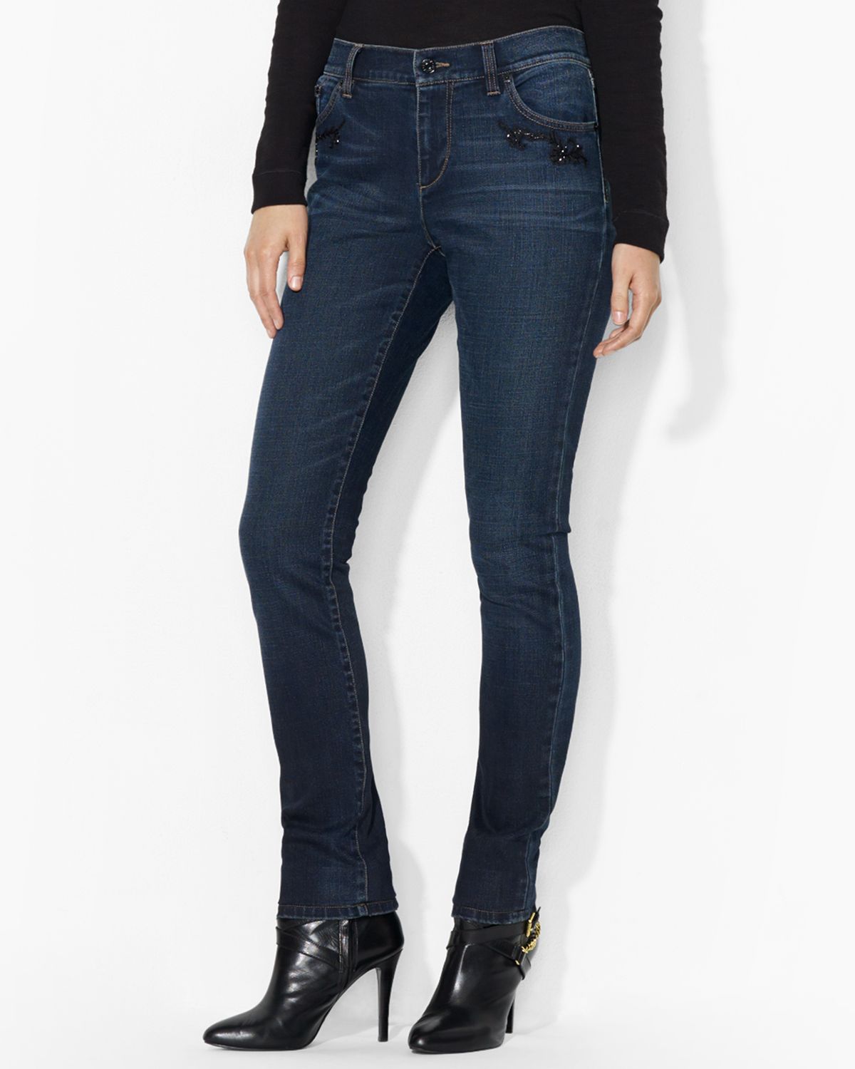 Lyst - Ralph Lauren Modern Skinny Jeans with Beaded Back Pockets in Blue