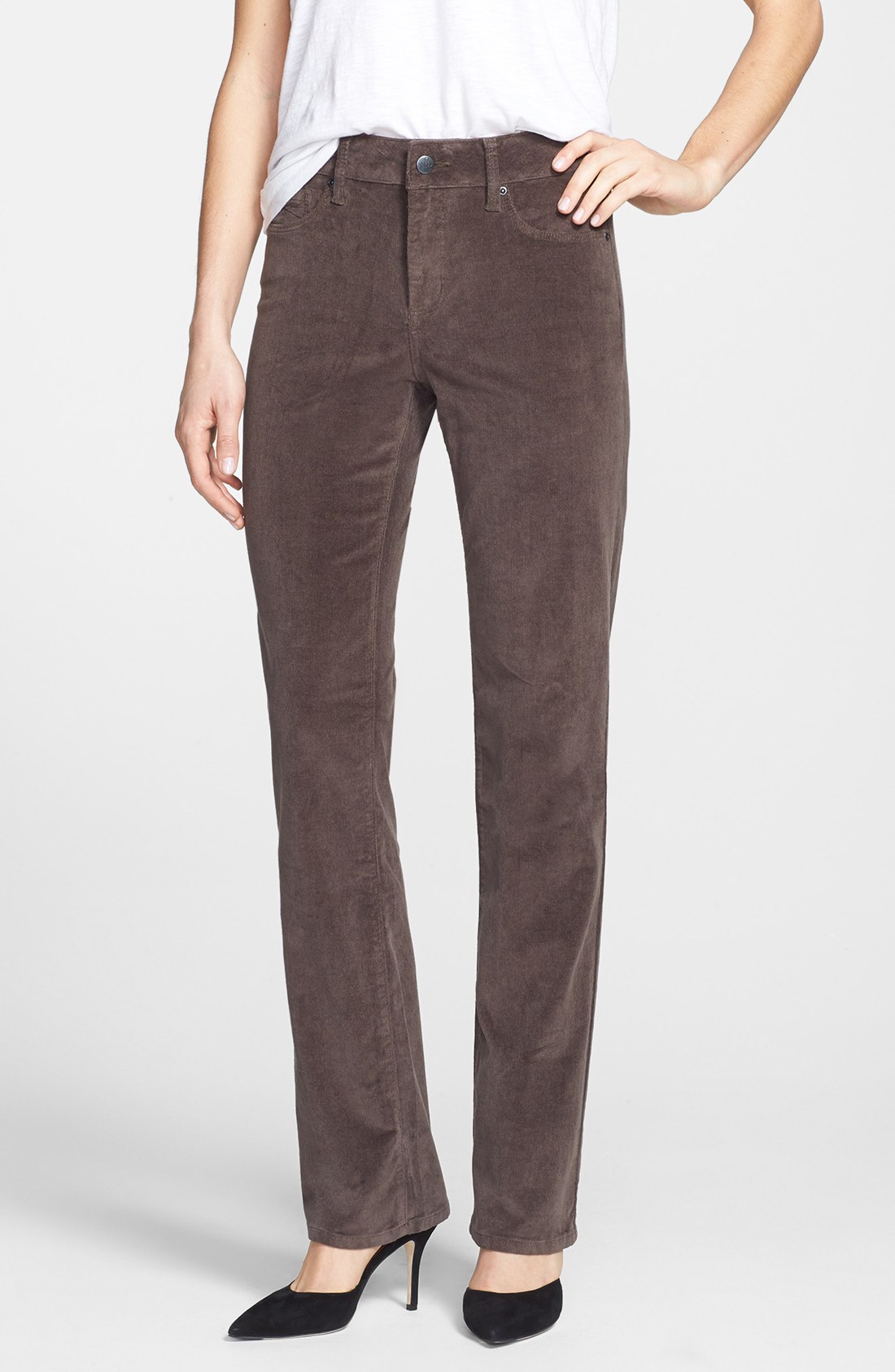 Nydj Marilyn Colored Straight Leg Fine Wale Corduroy Pants in Brown