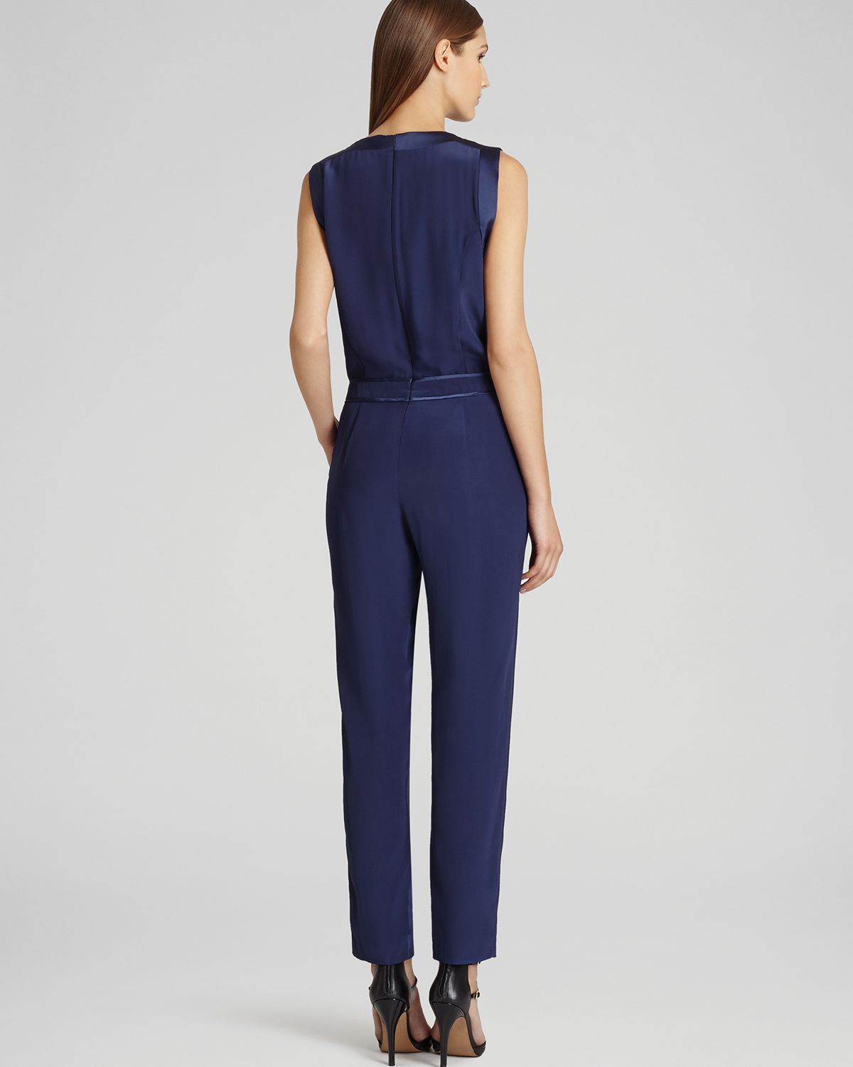 Lyst Reiss Roana Satin Trim Jumpsuit in Blue