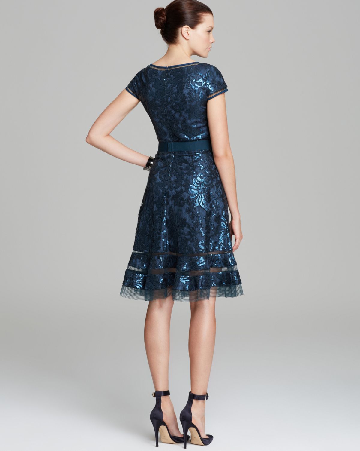 Tadashi Shoji Sequin Belted Dress In Blue Lyst Gallery