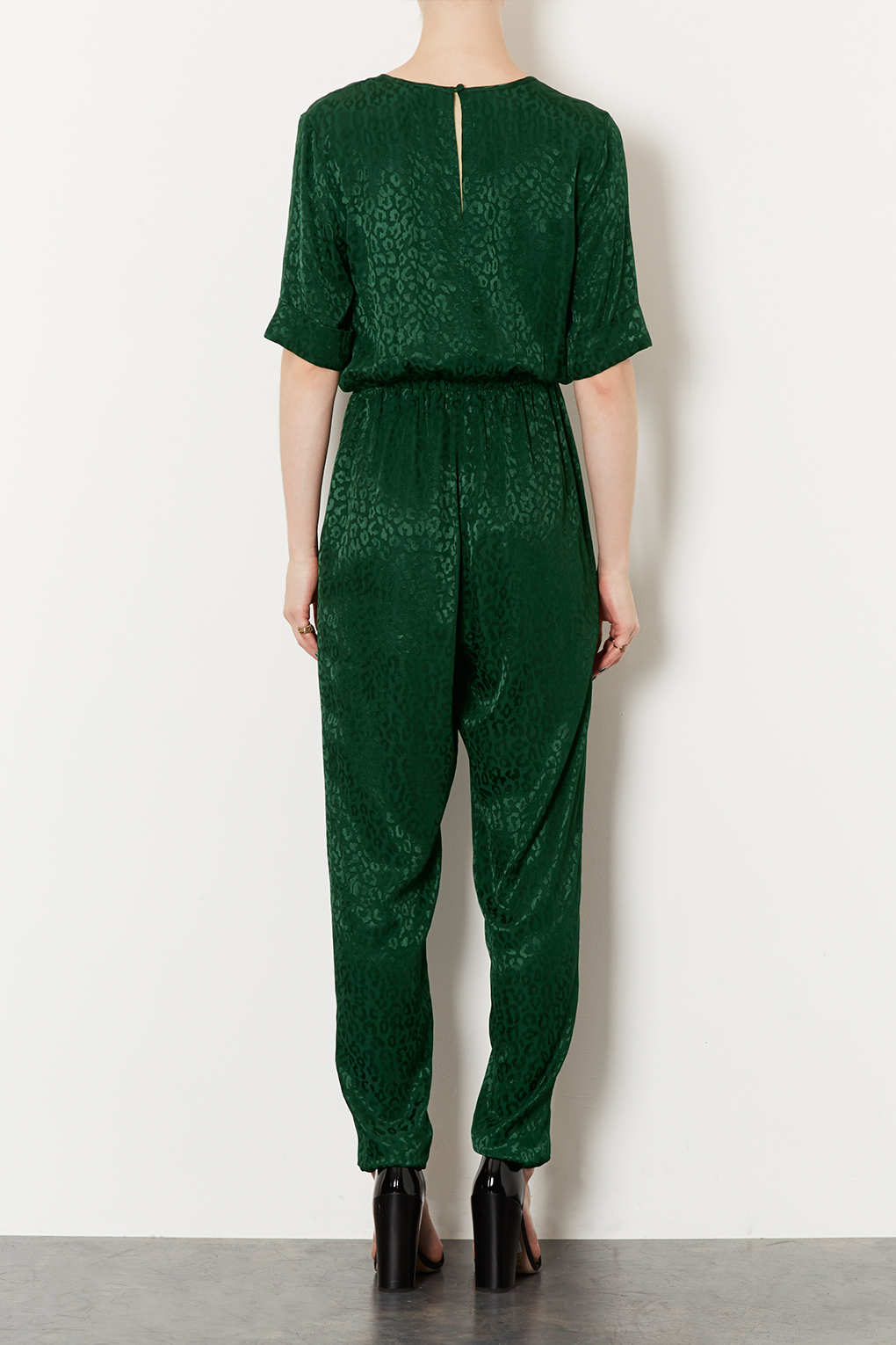 TOPSHOP Satin Animal Jumpsuit in Dark Green (Green) - Lyst