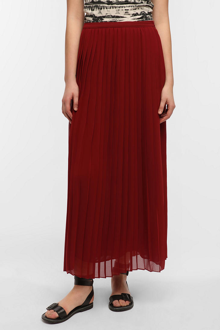 Urban outfitters Sparkle Fade Pleated Chiffon Maxi Skirt in Red | Lyst