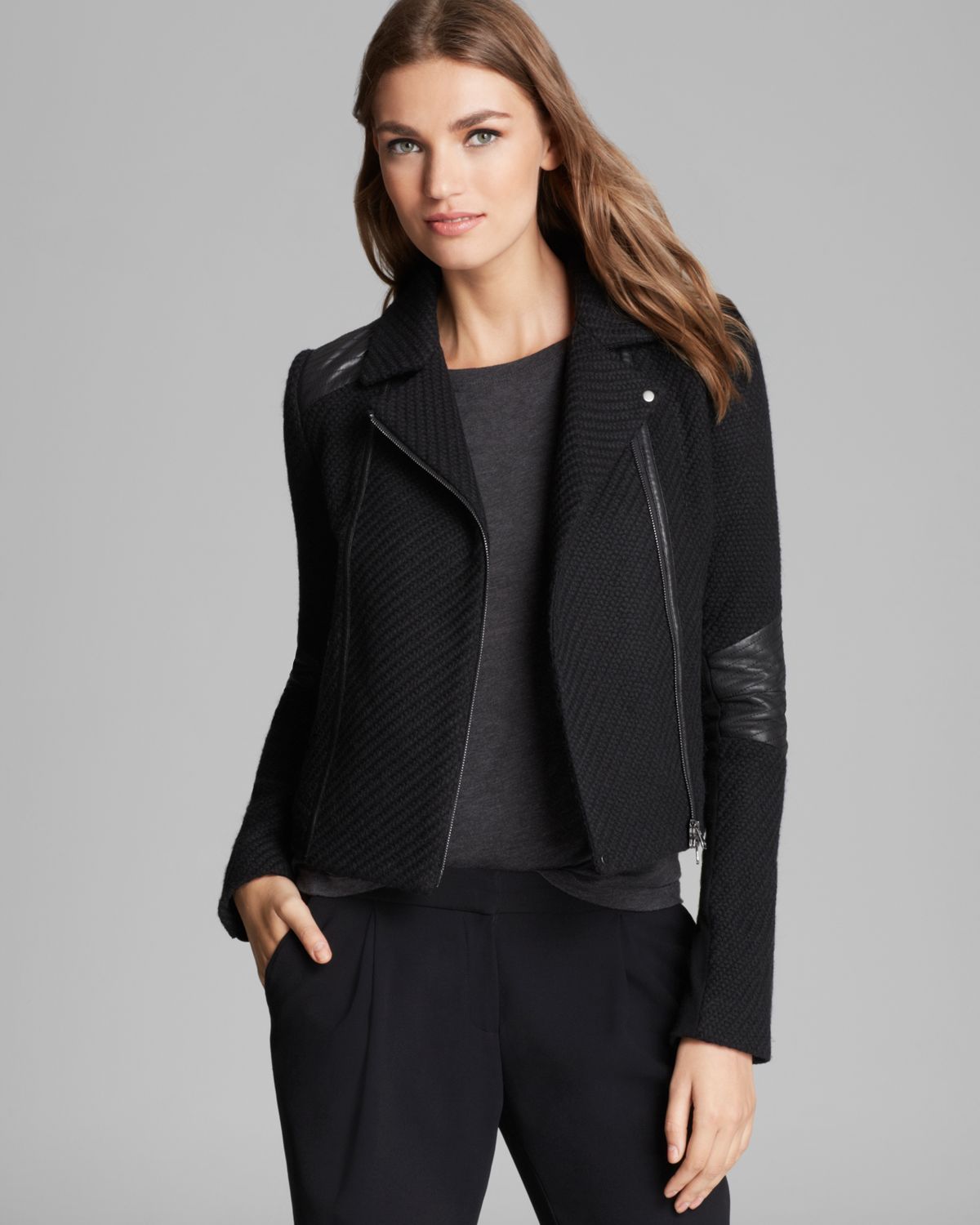 Vince Jacket Boucle Moto in Black - Lyst
