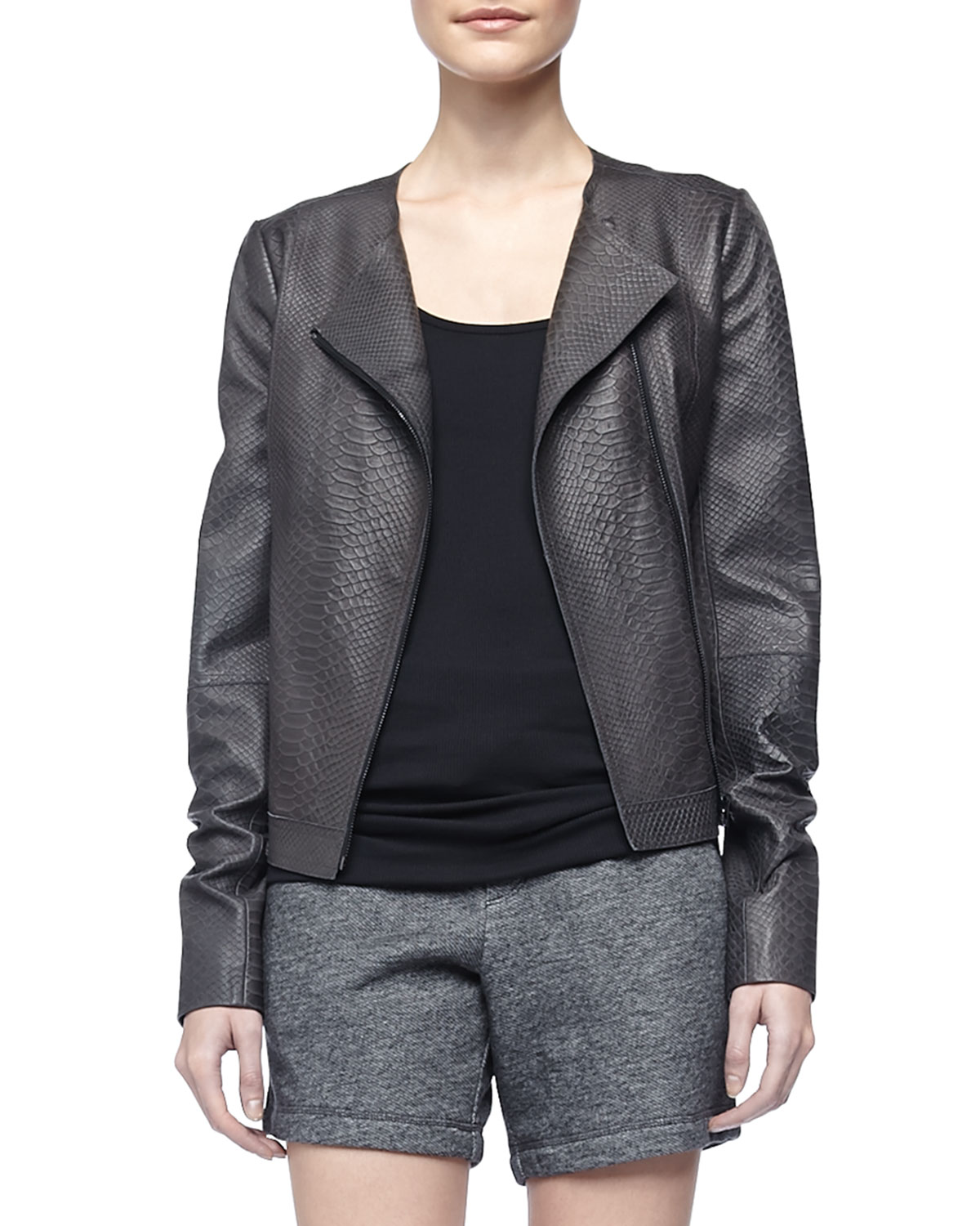 Lyst Vince Snakeembossed Leather Jacket in Gray