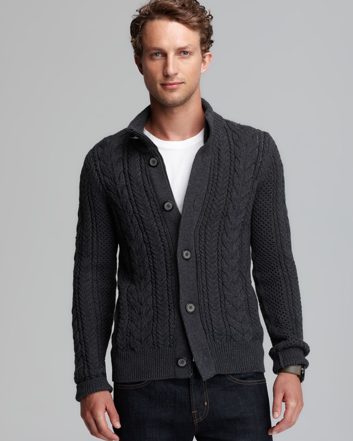 Lyst - Vince Cable Knit Button Zip Cardigan in Gray for Men