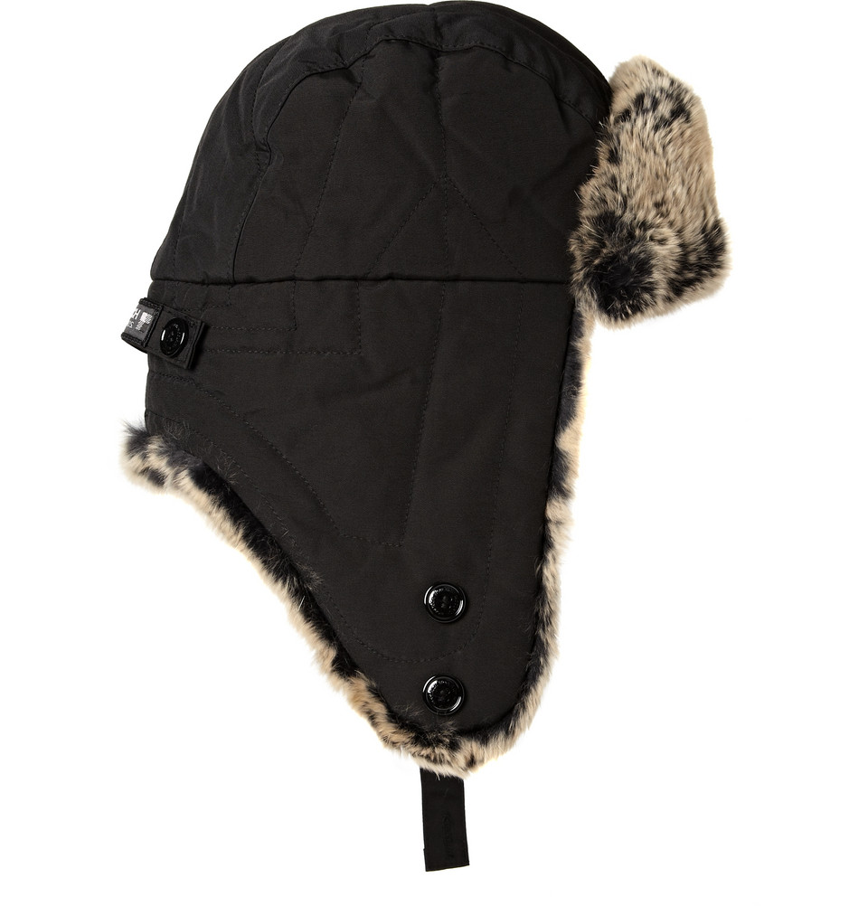 Woolrich Rabbittrimmed Cottonblend Trapper Hat in Black for Men Lyst