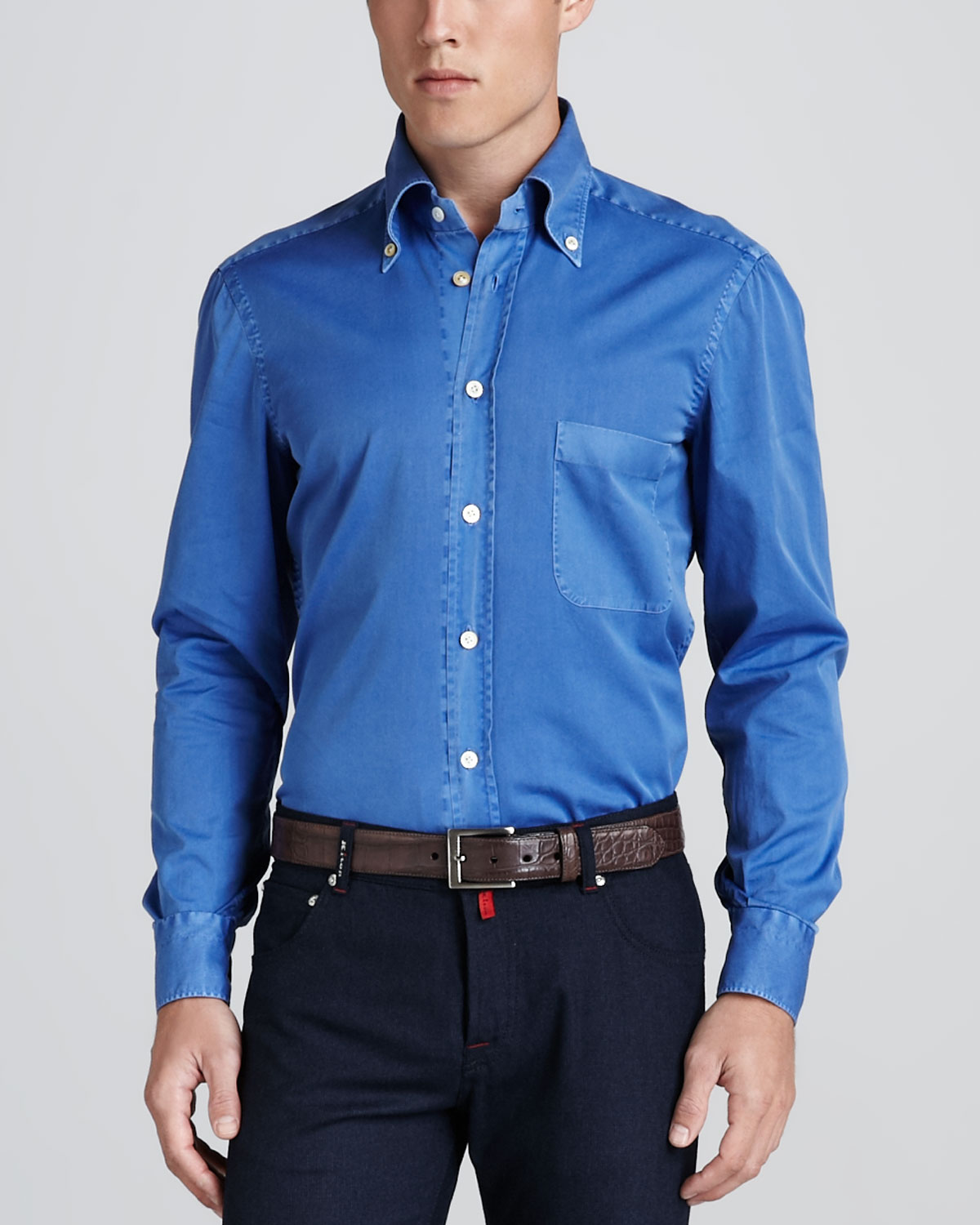 Kiton Chambray Dress Shirt in Blue for Men | Lyst