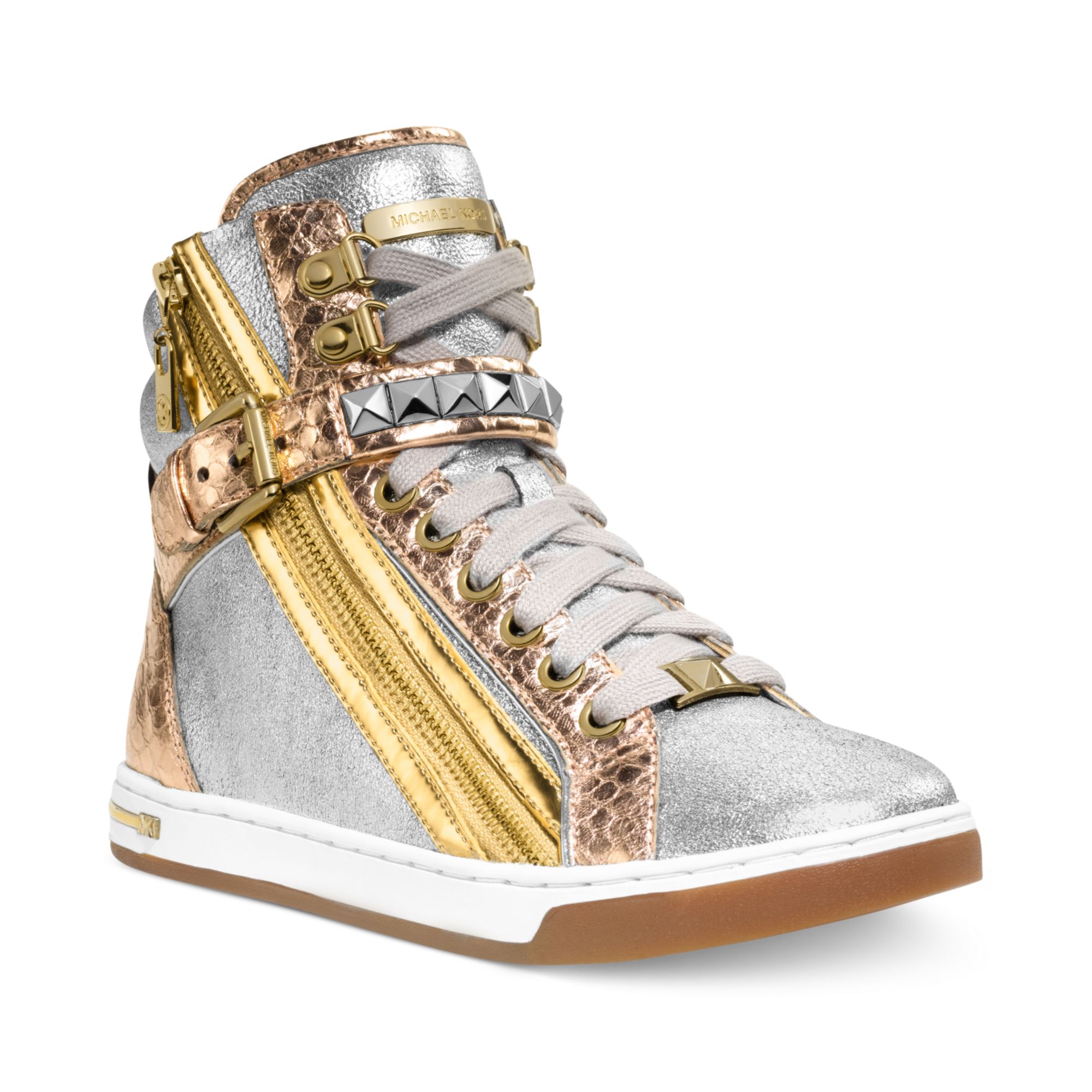 Michael Kors Glam Studded High Top Sneakers in Pink - Lyst