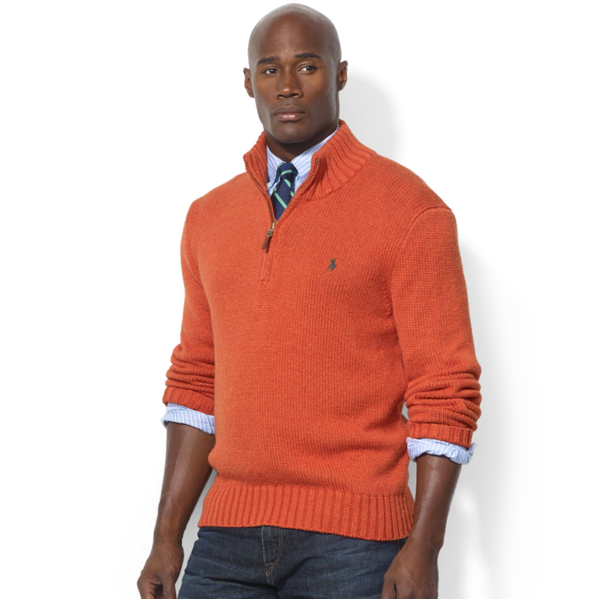 orange half zip sweater