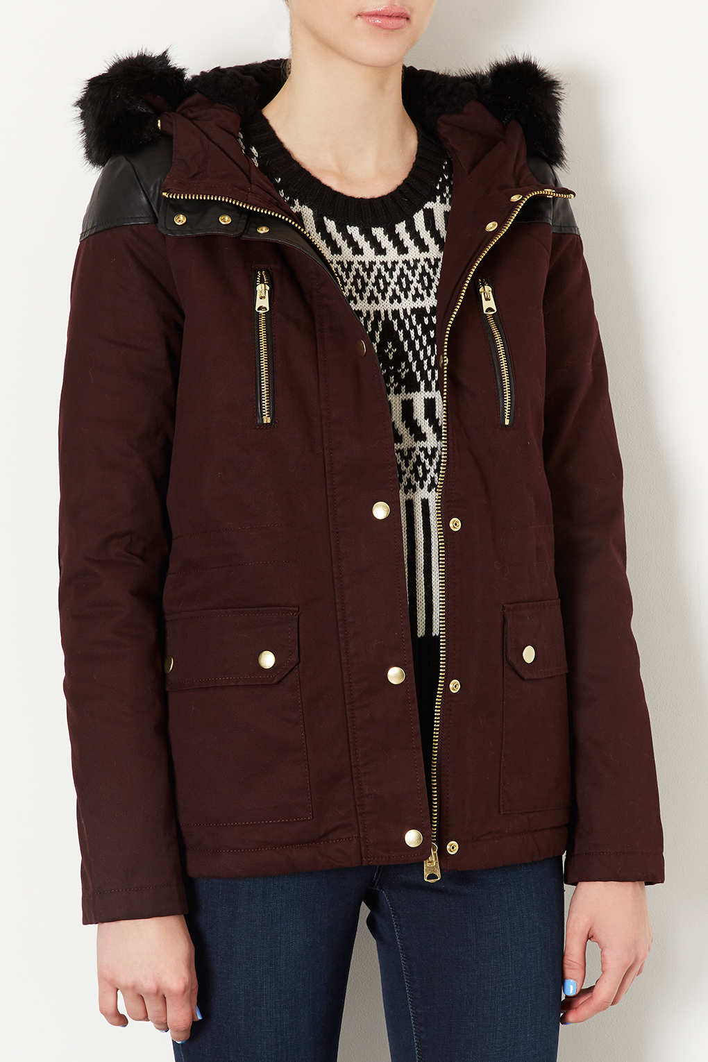 Lyst Fur Trim Short Parka Jacket in Purple