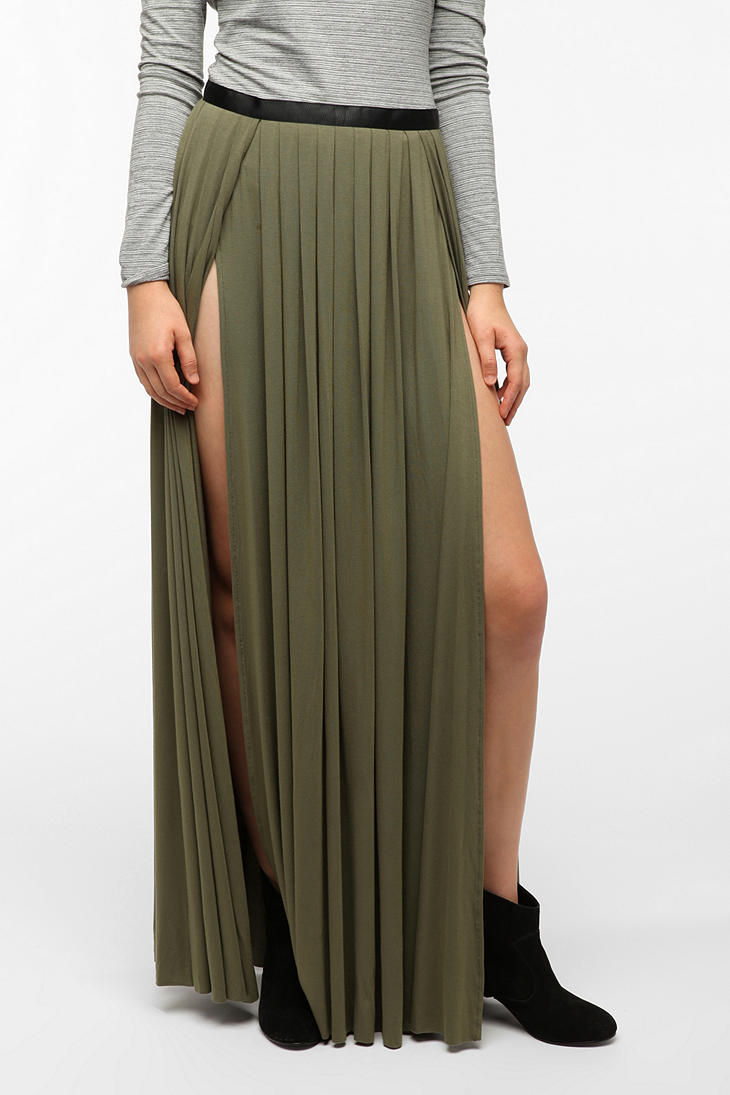Urban Outfitters Ecote Double Slit Maxi Skirt in Green | Lyst