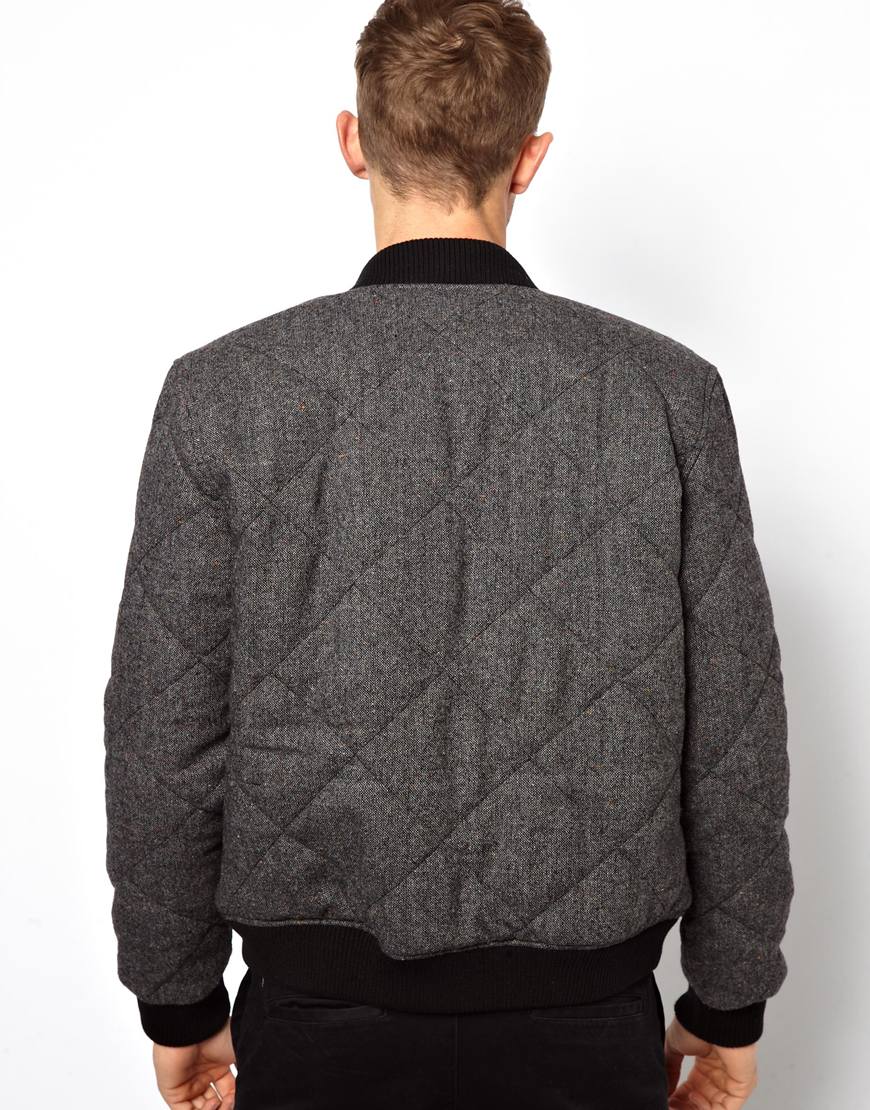 ASOS Quilted Wool Bomber Jacket in Grey (Gray) for Men Lyst