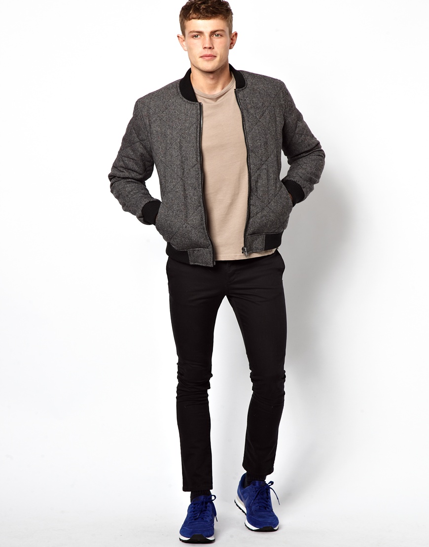 ASOS Quilted Wool Bomber Jacket in Grey (Gray) for Men - Lyst