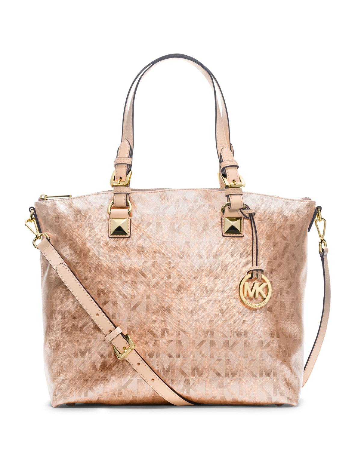 Lyst Michael Kors Jet Set Metallic Multifunction Satchel Lyst Michael Kors Jet Set Metallic Multifunction Satchel In Natural