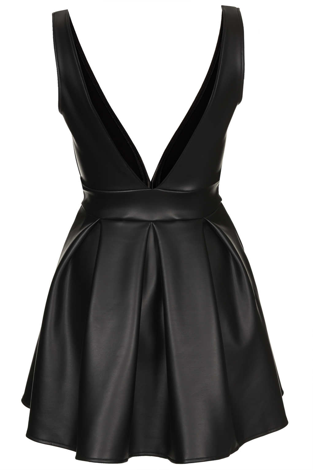 Lyst - Topshop Deep V Pu Skater Dress By Oh My Love in Black