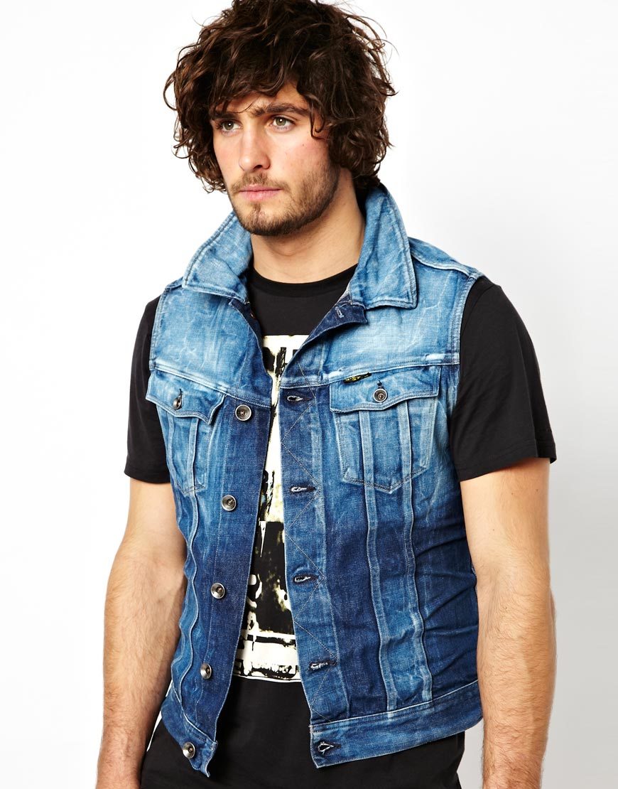 mens denim jacket no sleeves