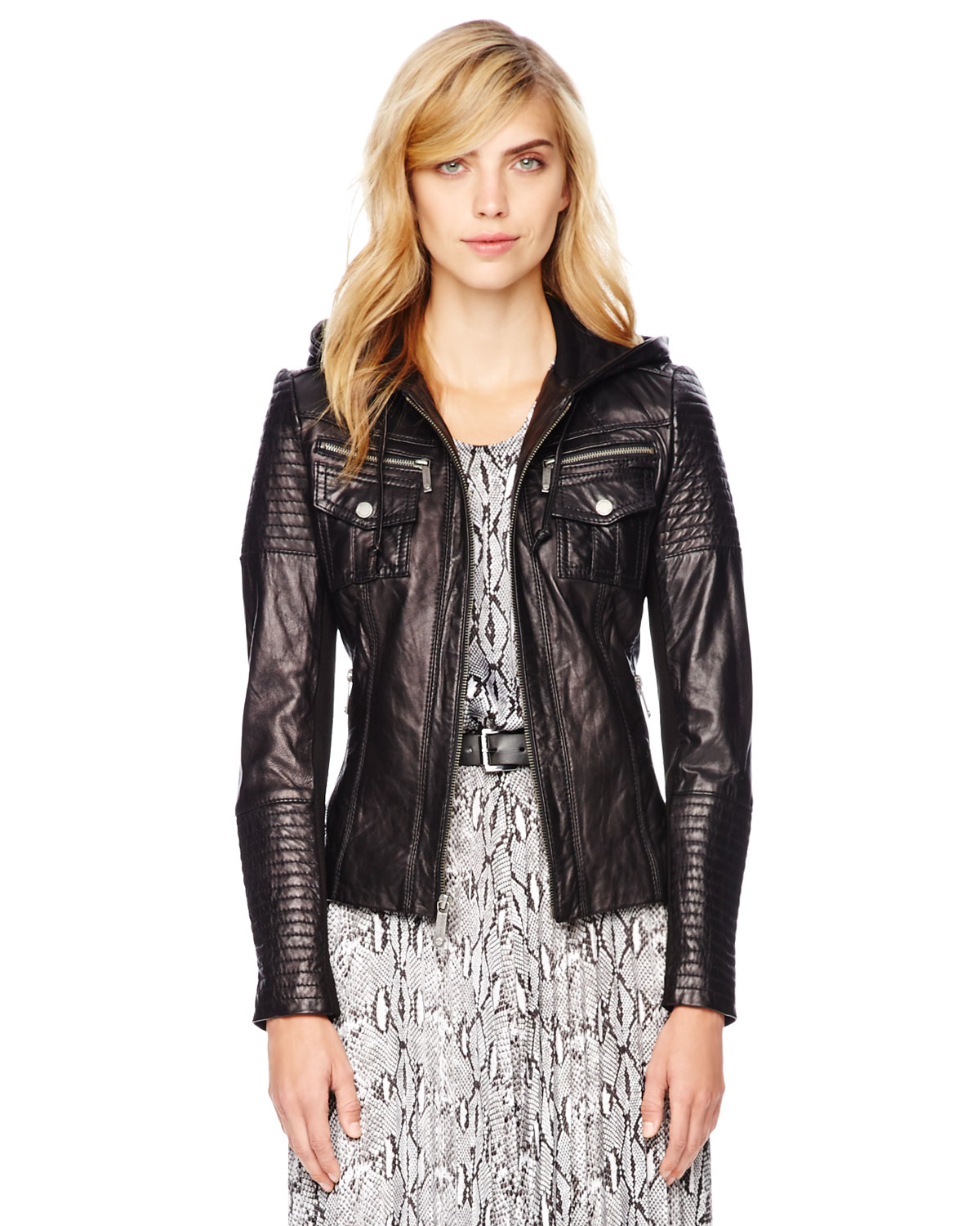 Michael Kors Black Hooded Leather Jacket