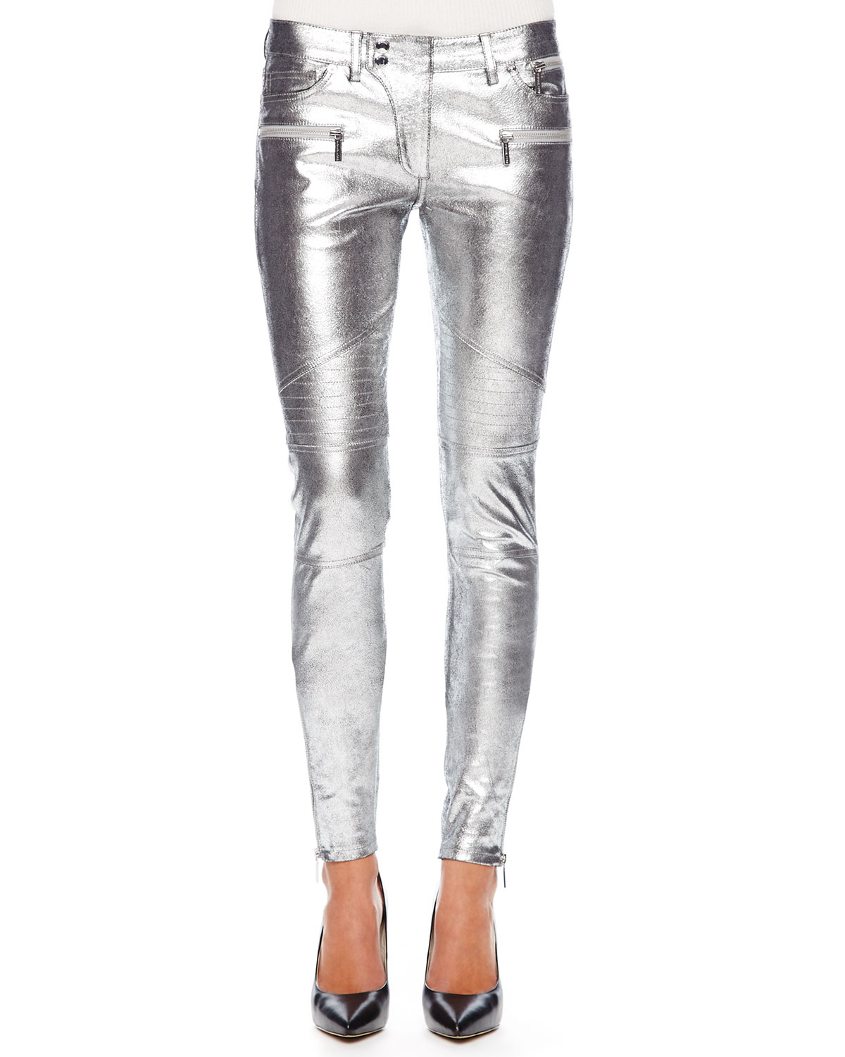 Michael Kors Michael Metallic Leather Moto Pants - Lyst