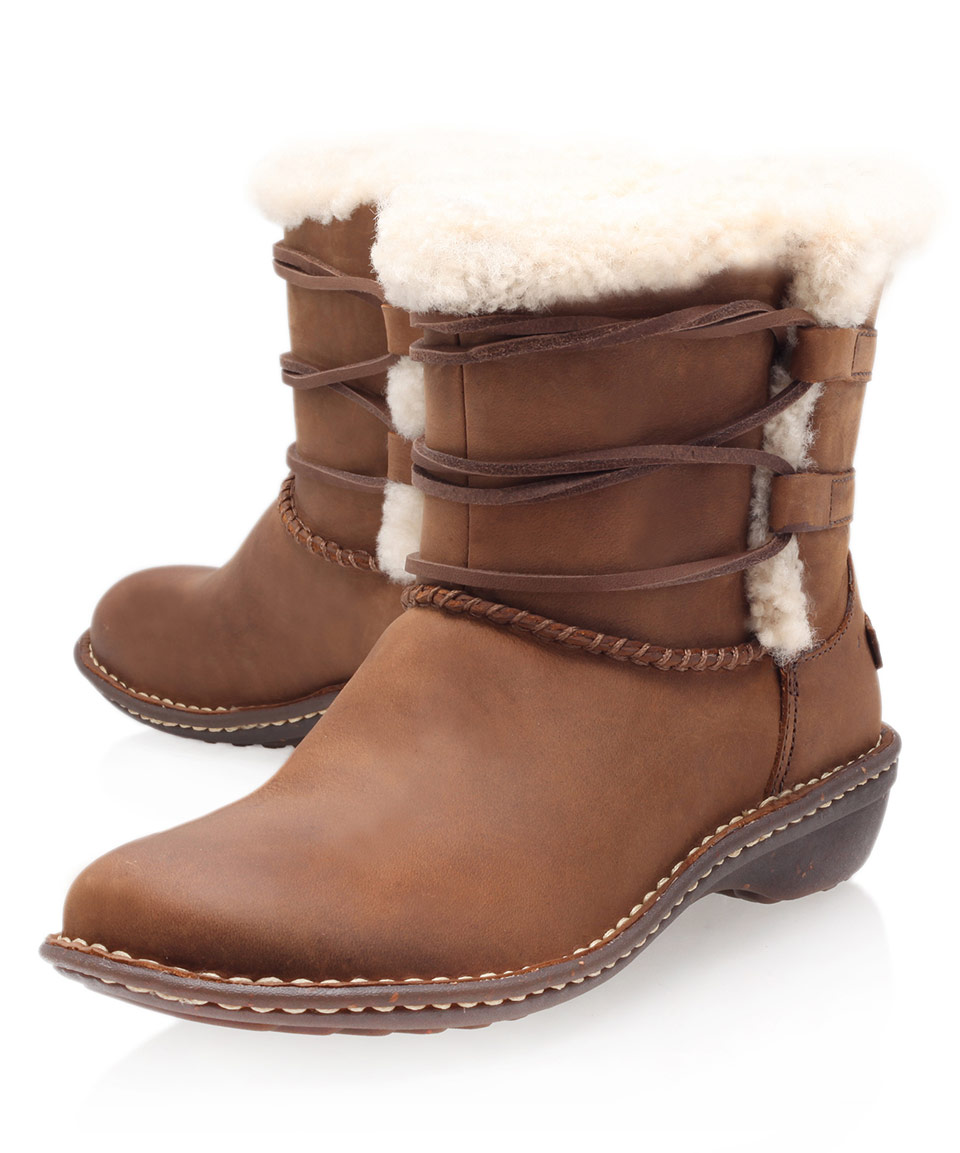 UGG Rianne Leather Ankle Boots in Brown - Lyst