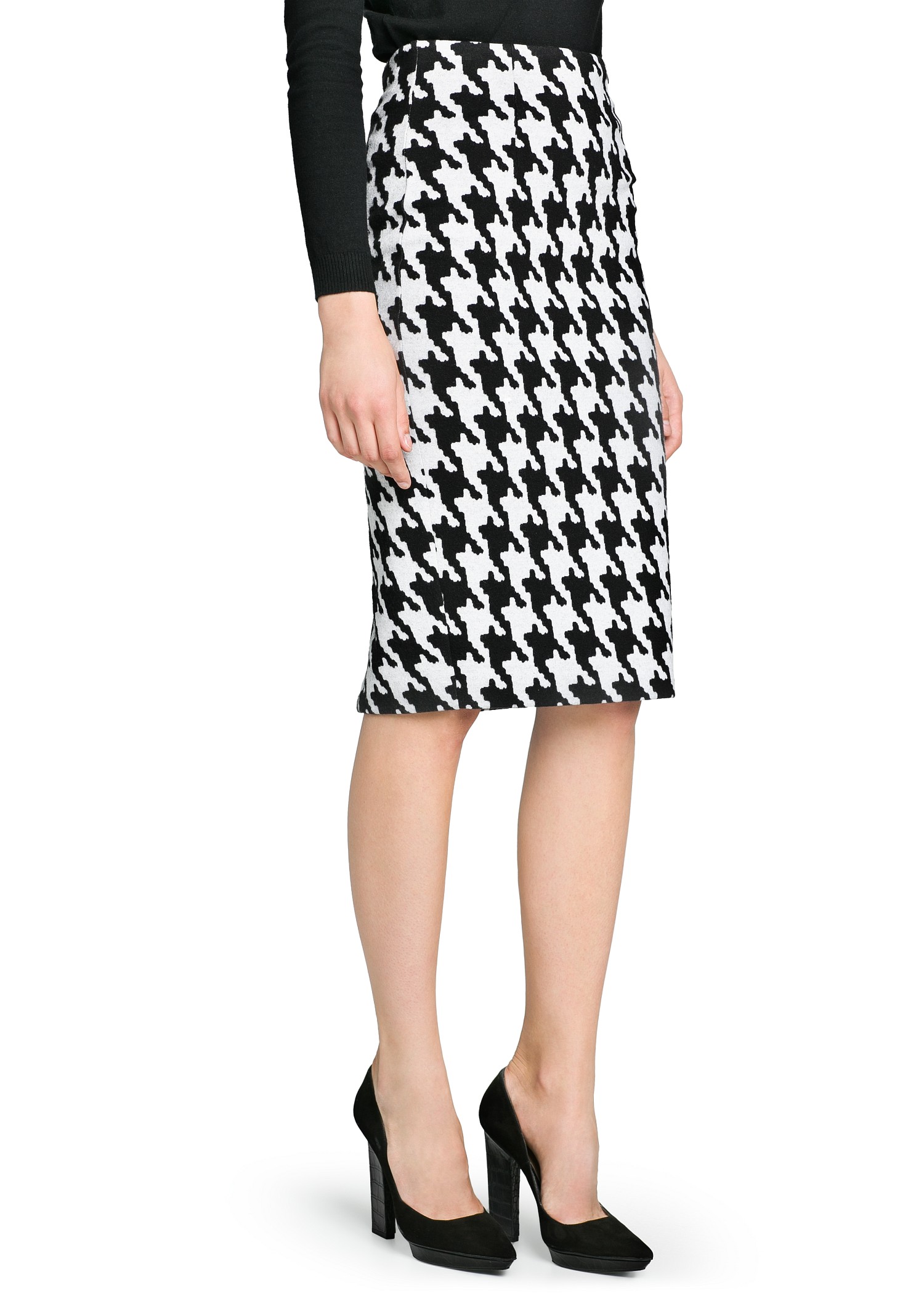Mango Houndstooth Pencil Skirt in Black (White) - Lyst