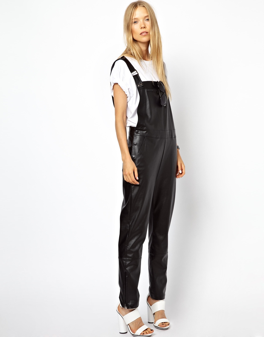 leather look dungarees
