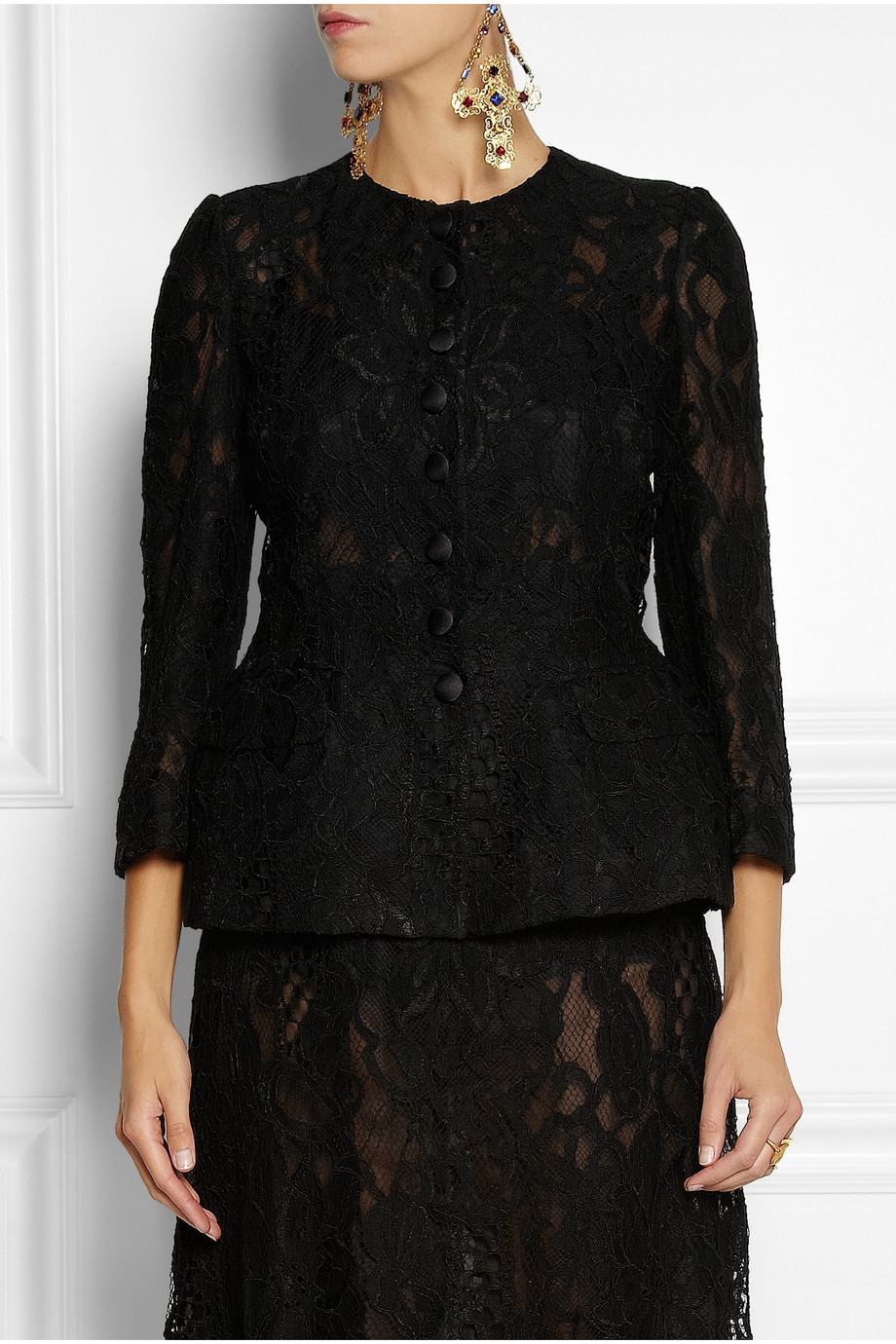Dolce & gabbana Padded Florallace Jacket in Black | Lyst