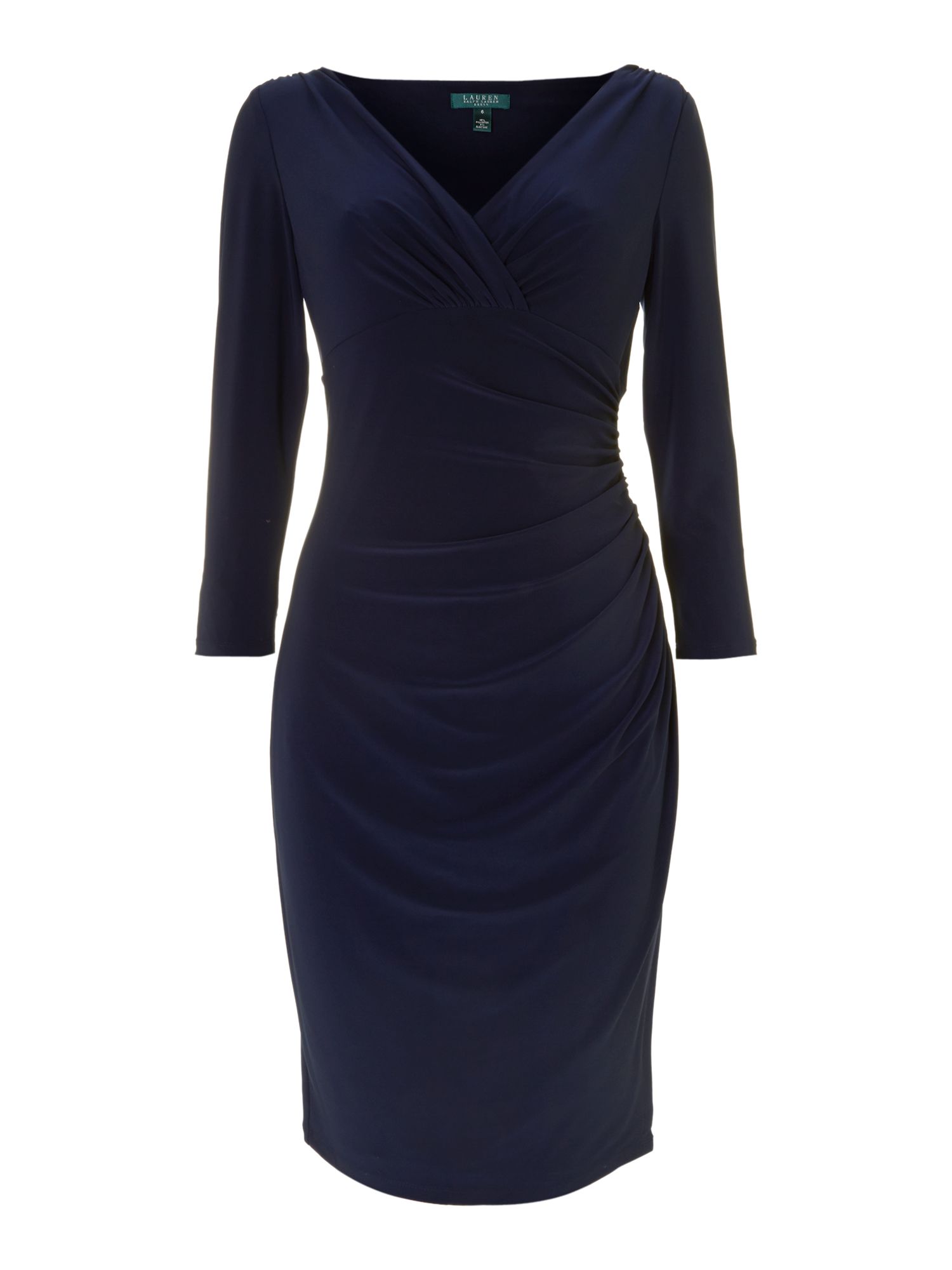Lauren By Ralph Lauren Long Sleeve V Neck Jersey Dress in Blue (Navy ...