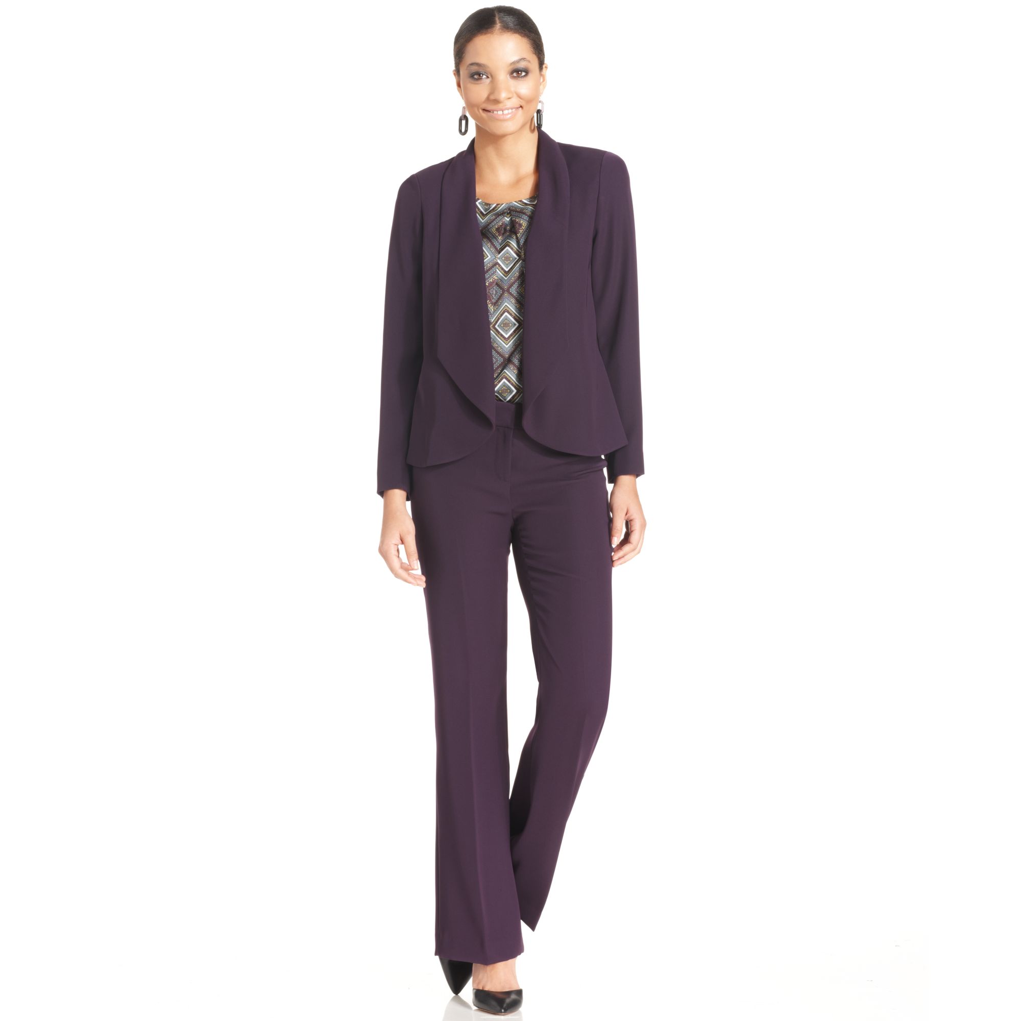 Nine west Crepe Flared Pants in Purple Lyst
