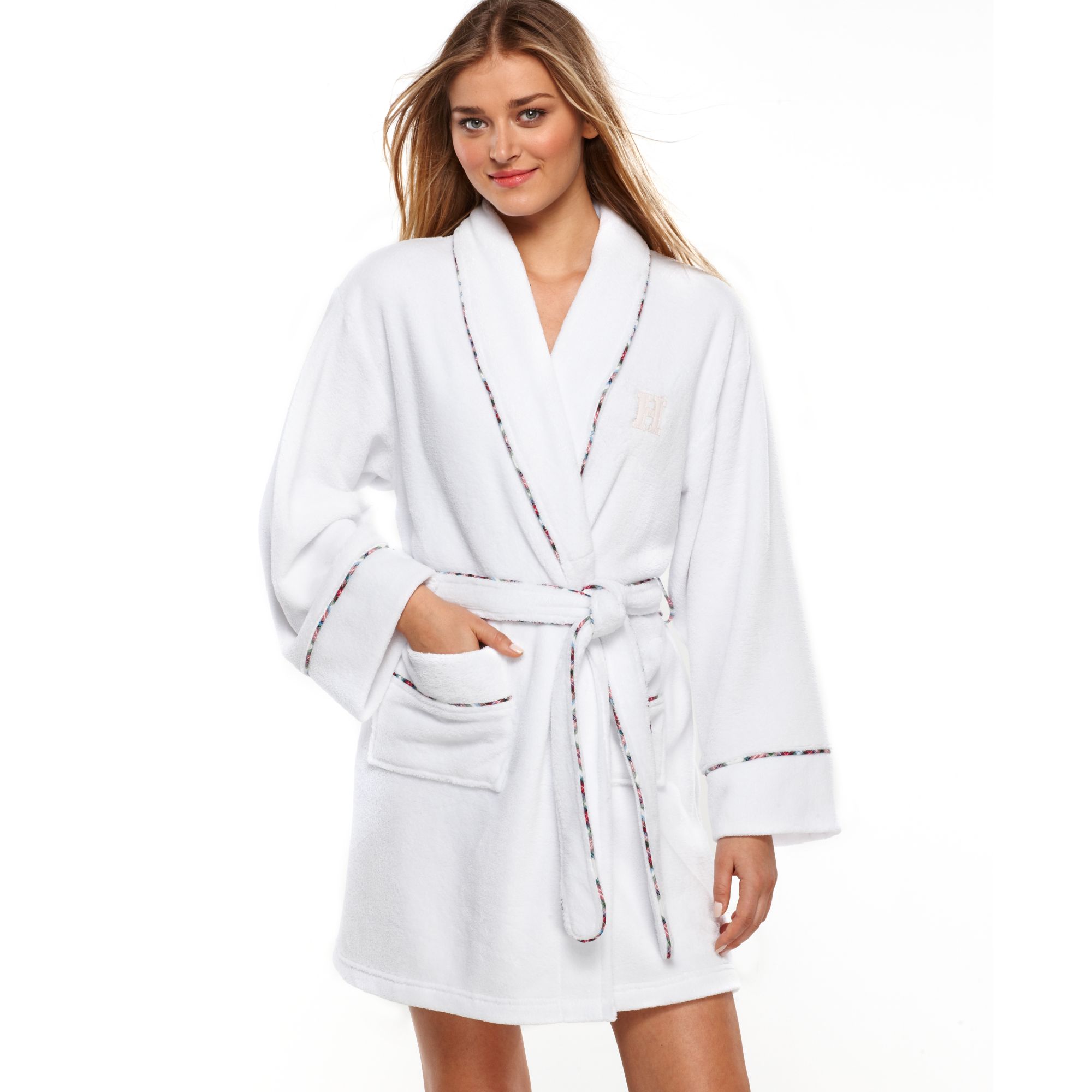 Tommy Hilfiger Super Soft Short Robe in White | Lyst