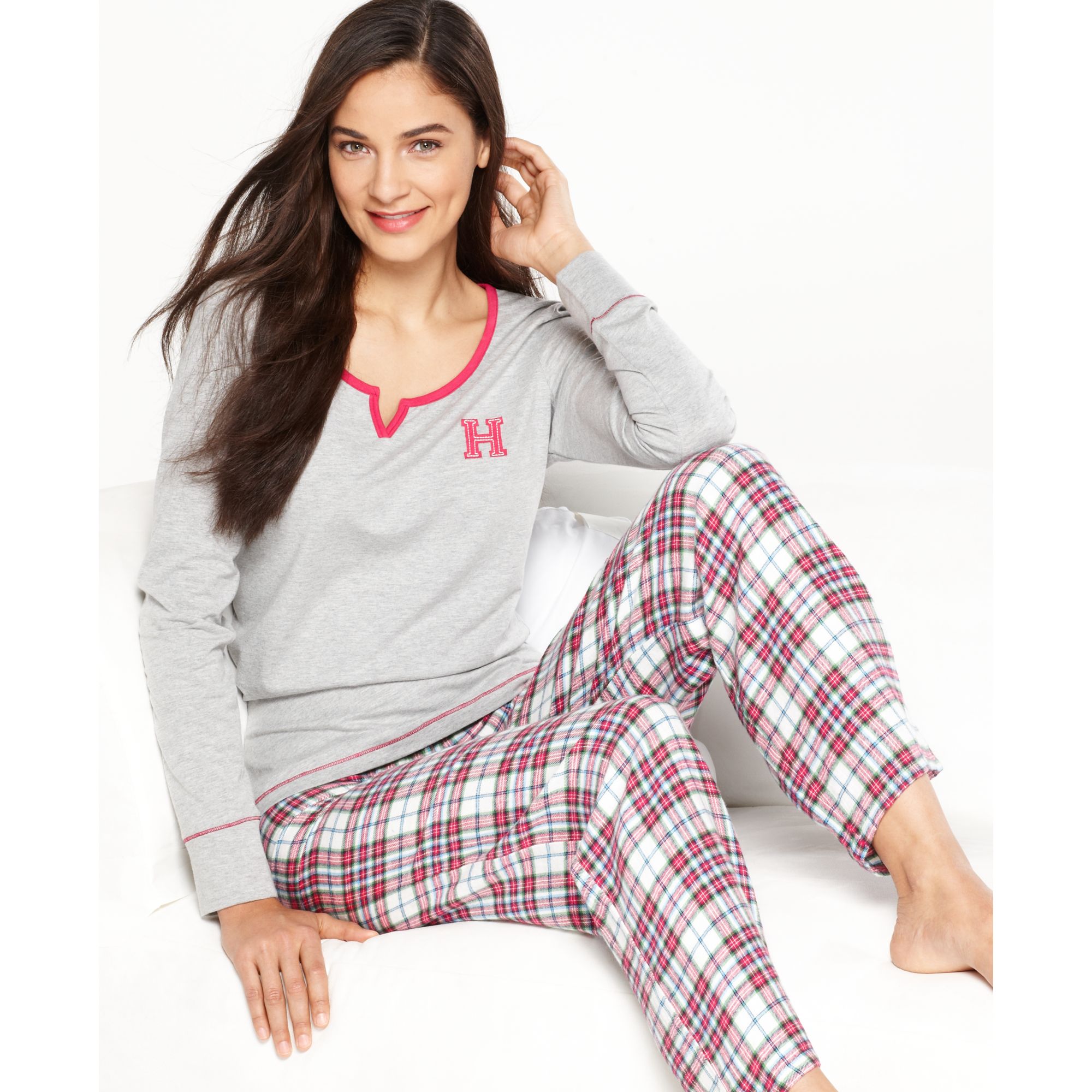 Tommy hilfiger Top And Flannel Pajama Pants Set in Pink | Lyst