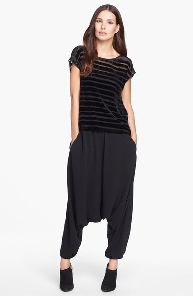 Eileen Fisher Smocked Waist Silk Harem Pants in Black | Lyst