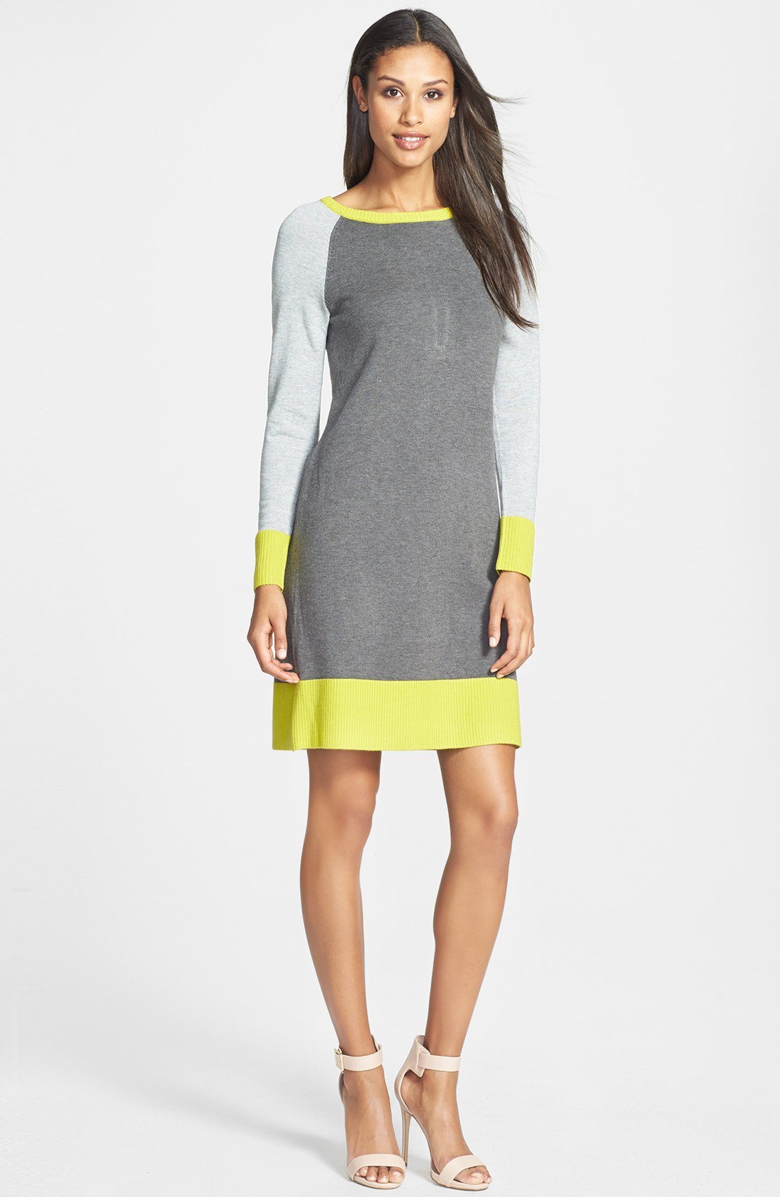 Eliza j Colorblock Shift Sweater Dress in Gray | Lyst