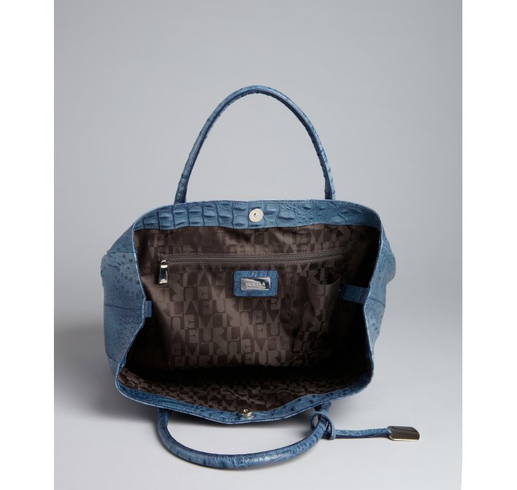 Lyst - Furla Blue Croc Embossed Leather New Giselle Shopper Tote in Blue