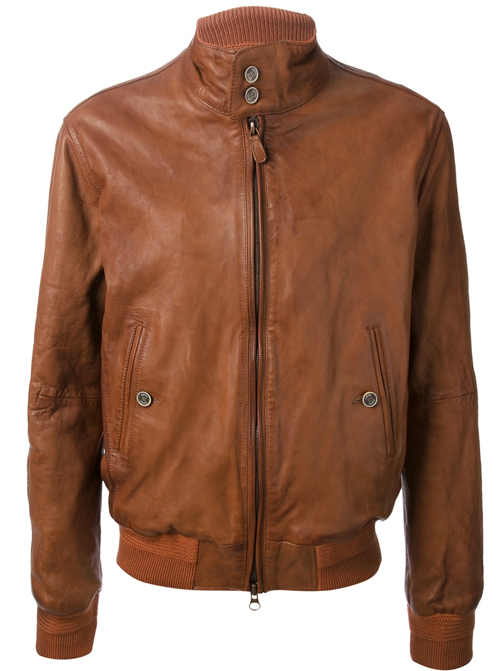 Jacob Cohen Zip Leather Jacket in Brown for Men - Lyst