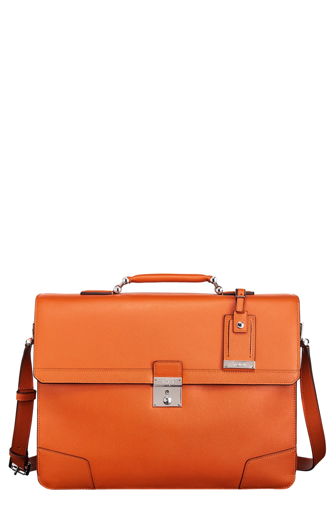 Tumi Astor Dorilton Slim Flap Embossed Leather Briefcase in Orange for