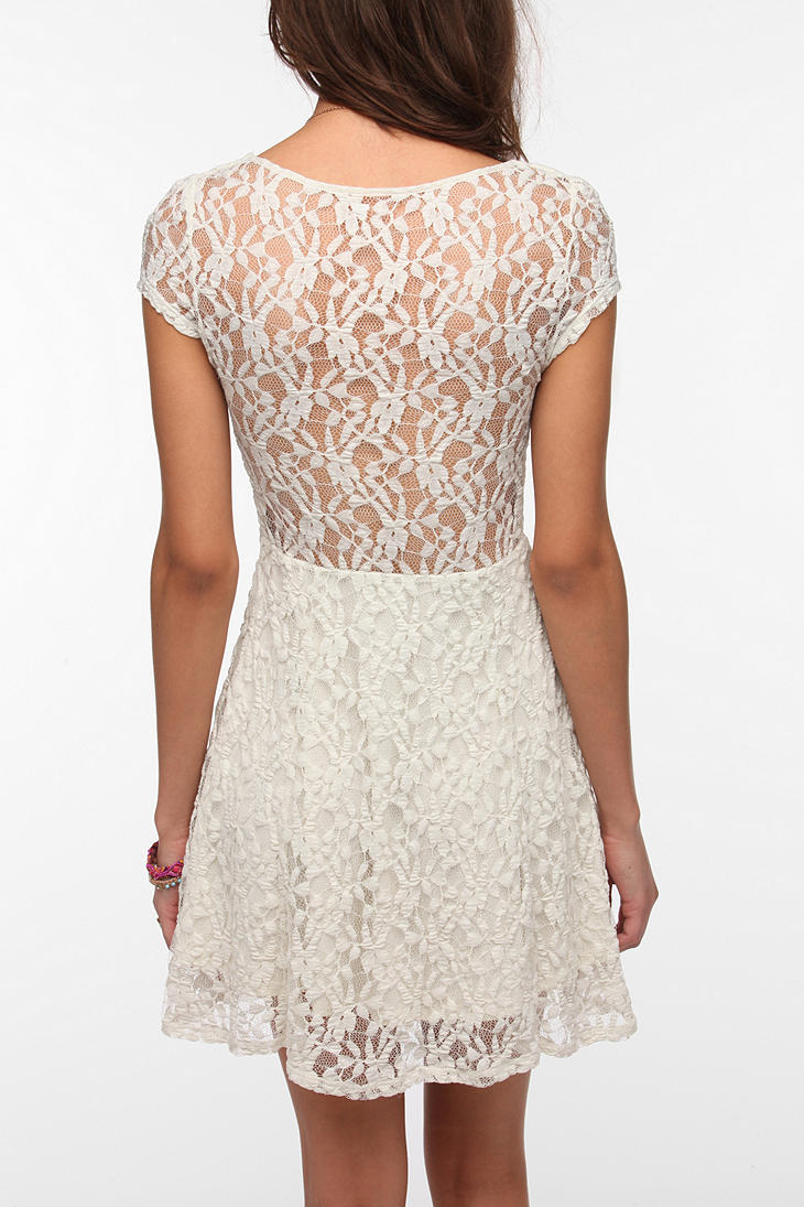 Urban Outfitters Kimchi Blue Knit Lace Sheerback Dress in Cream (White) |  Lyst