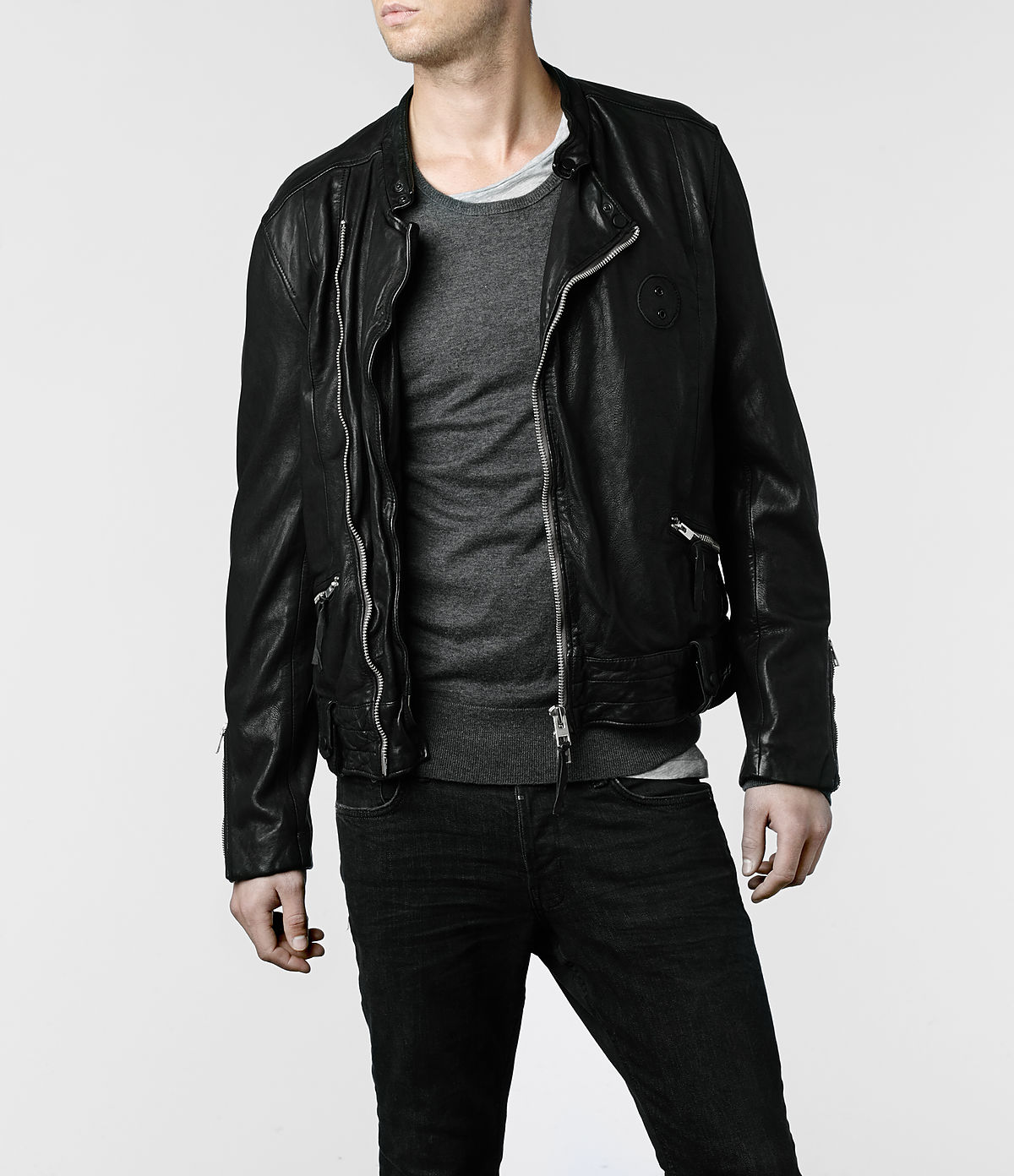 Men S Black Griff Leather Biker Jacket