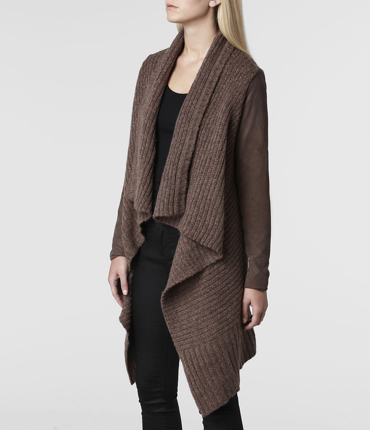 AllSaints Force Cardigan in Brown - Lyst