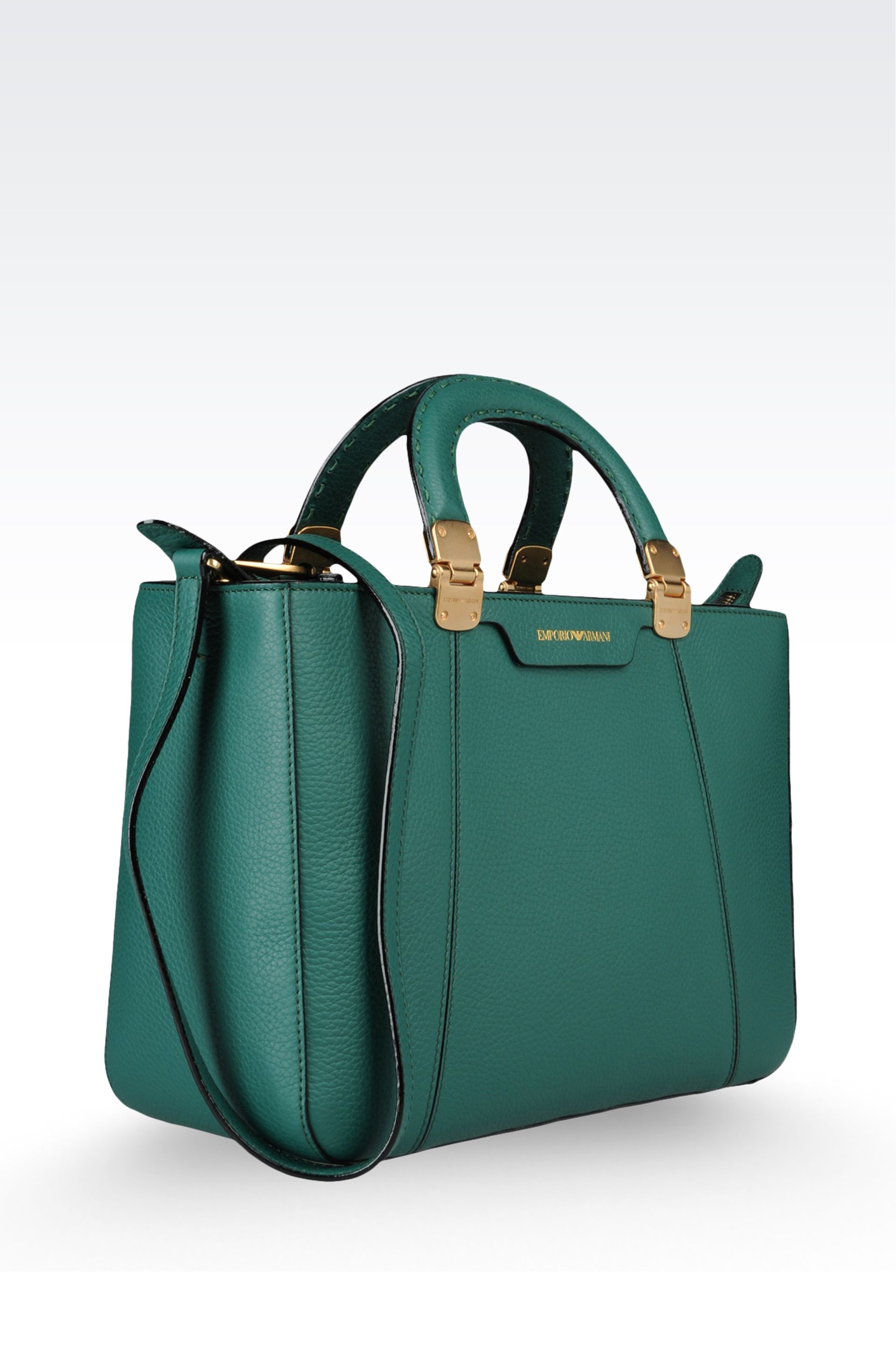 Emporio armani Calfskin Handbag with Detachable Shoulder Strap in Green ...