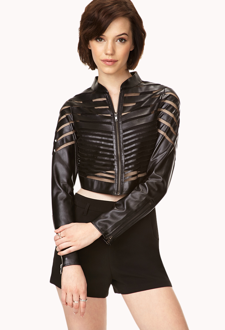 Forever 21 Black Secret Rebel Faux Leather Mesh Jacket