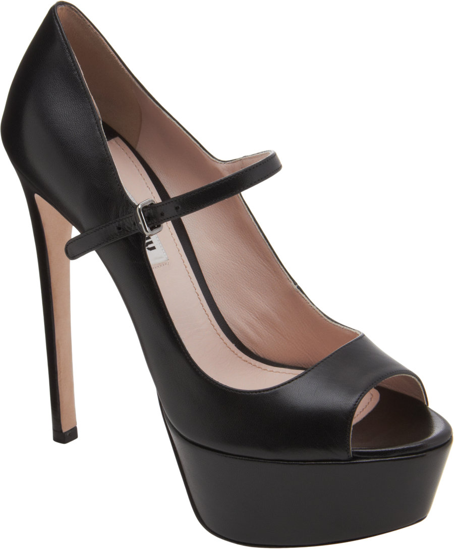 Lyst - Miu miu Peep Toe Mary Jane Platform Pump in Black