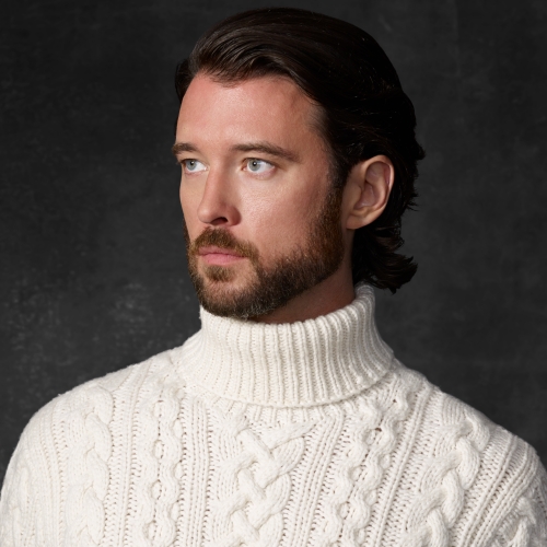 mens cream cable knit turtleneck sweater