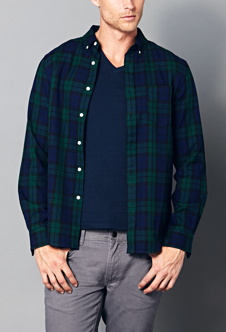 Mens green and blue plaid shirt Clearance